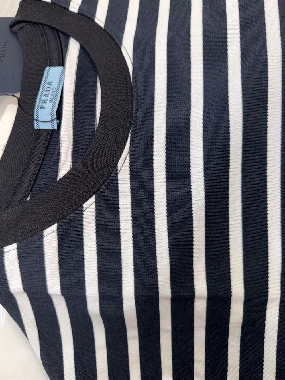 Prada Navy and White Horizontal Stripe Short-Sleeve Tee